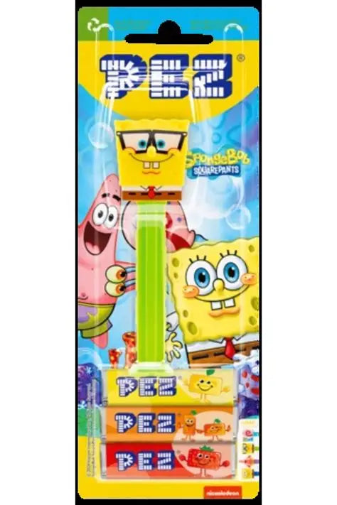PEZ SpongeBob Squarepants candy dispenser by Sweet Palace with sparkling eyes and colorful details.