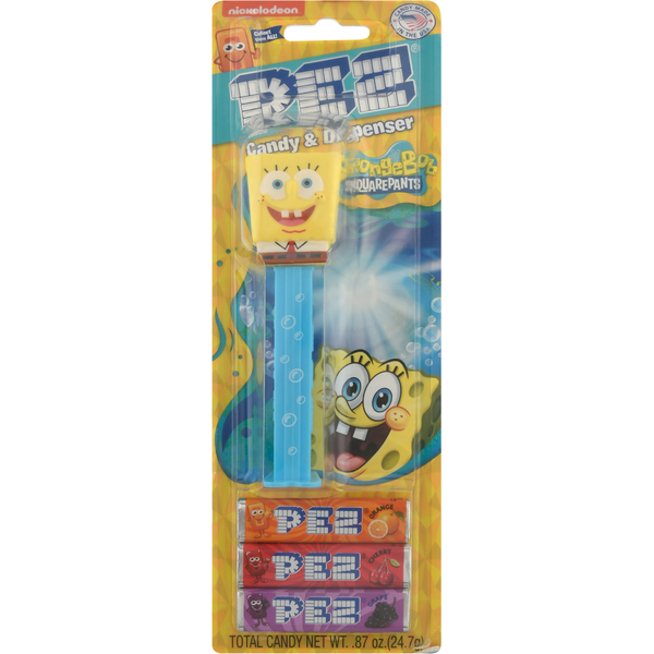 PEZ SpongeBob SquarePants candy dispenser with sparkling eyes, from Sweet Palace, featuring SpongeBob's cheerful character design.