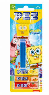 PEZ SpongeBob Squarepants candy dispenser with sparkling eyes, featuring the popular cartoon character from Sweet Palace.