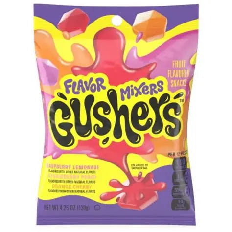 Sweet Palace Tropical Gushers candy with colorful fruit-flavored chewy gummies in vibrant packaging.