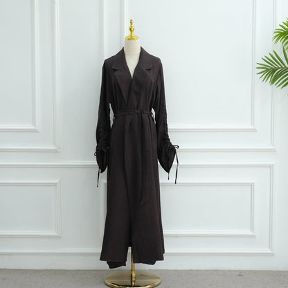 Tailored Blazer Cardigan with Ruched Sleeves | Open-Front Twill Blend Jacket(MOA246)