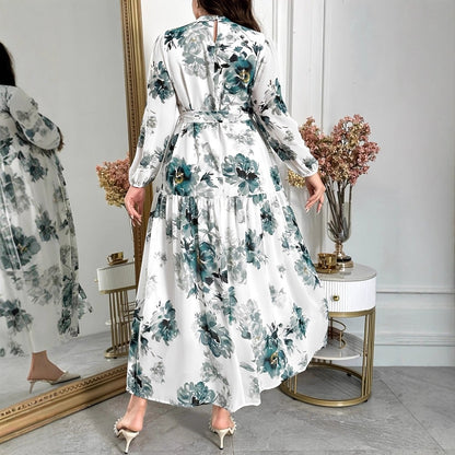 Teal Botanical Print Tiered Maxi Dress (MS399)