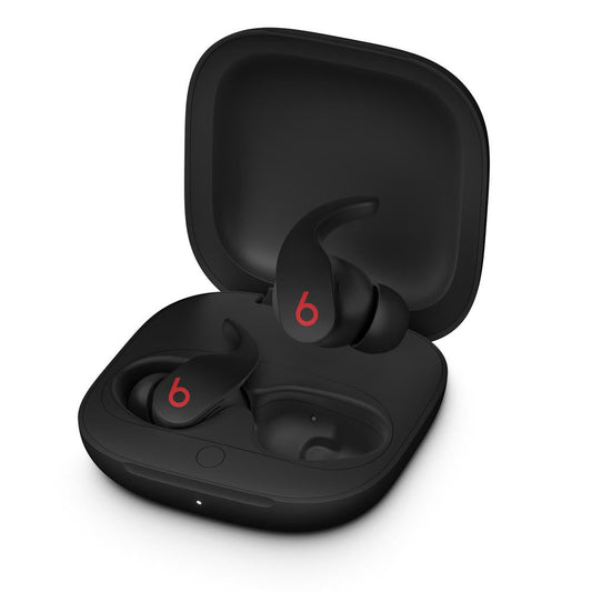 Refurbished Beats Fit Pro over-ear headphones in black with sleek design, featuring comfortable ear cushions and adjustable headband.