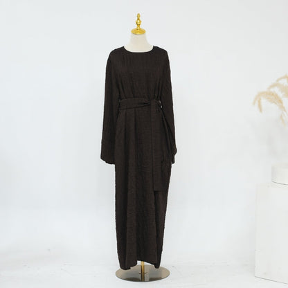 Textured Jacquard Abaya with Batwing Cardigan & Belt(MOA281)
