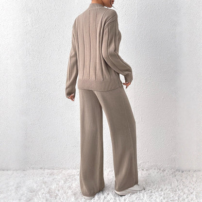 Textured Knit Sweater & Wide-Leg Trouser Set(MS448)