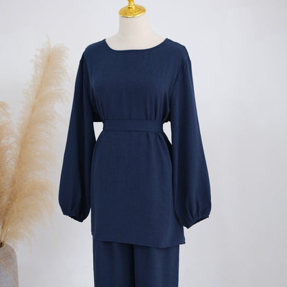 Textured Longline Top & Wide-Leg Trouser Set(MS455)