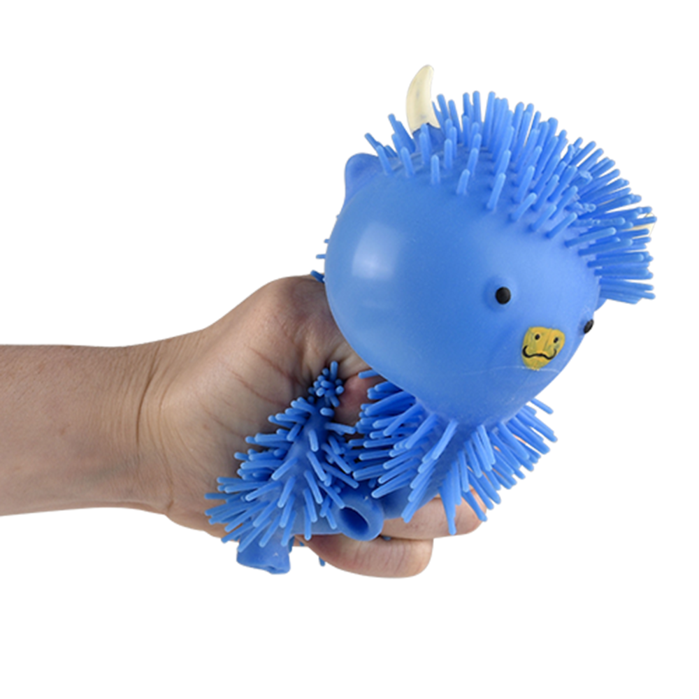 Blue 4-inch Highland Cow Puffer plush toy from The Autism Store, featuring soft fabric and detailed Highland Cow design.