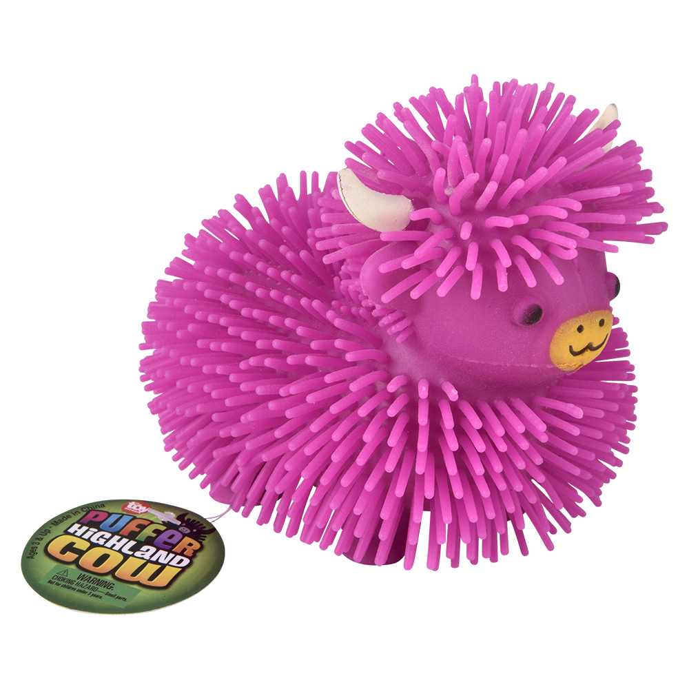 Blue 4-inch Highland Cow puffer plush from The Autism Store featuring a soft, detailed Highland Cow design.