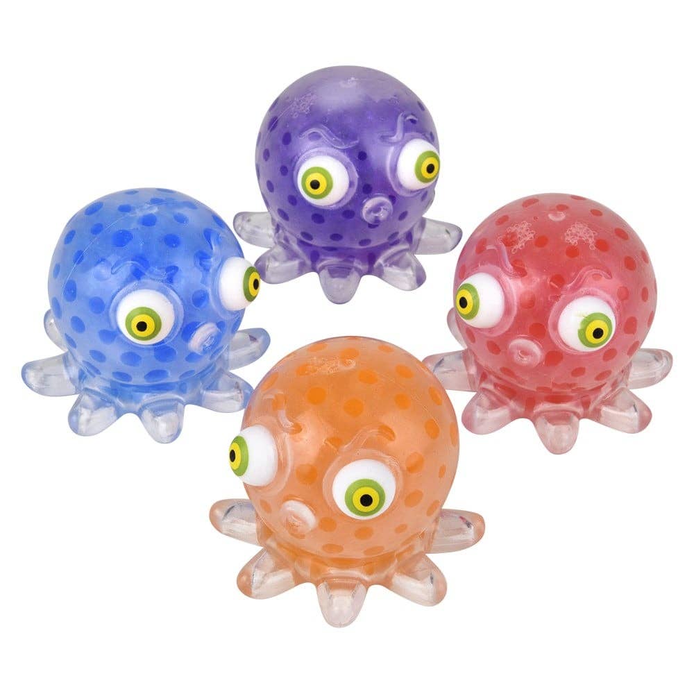 Blue Pop Eye Squeeze Beads Octopus toy from The Autism Store, 3.5 inches, with colorful beads and textured surface for sensory play.