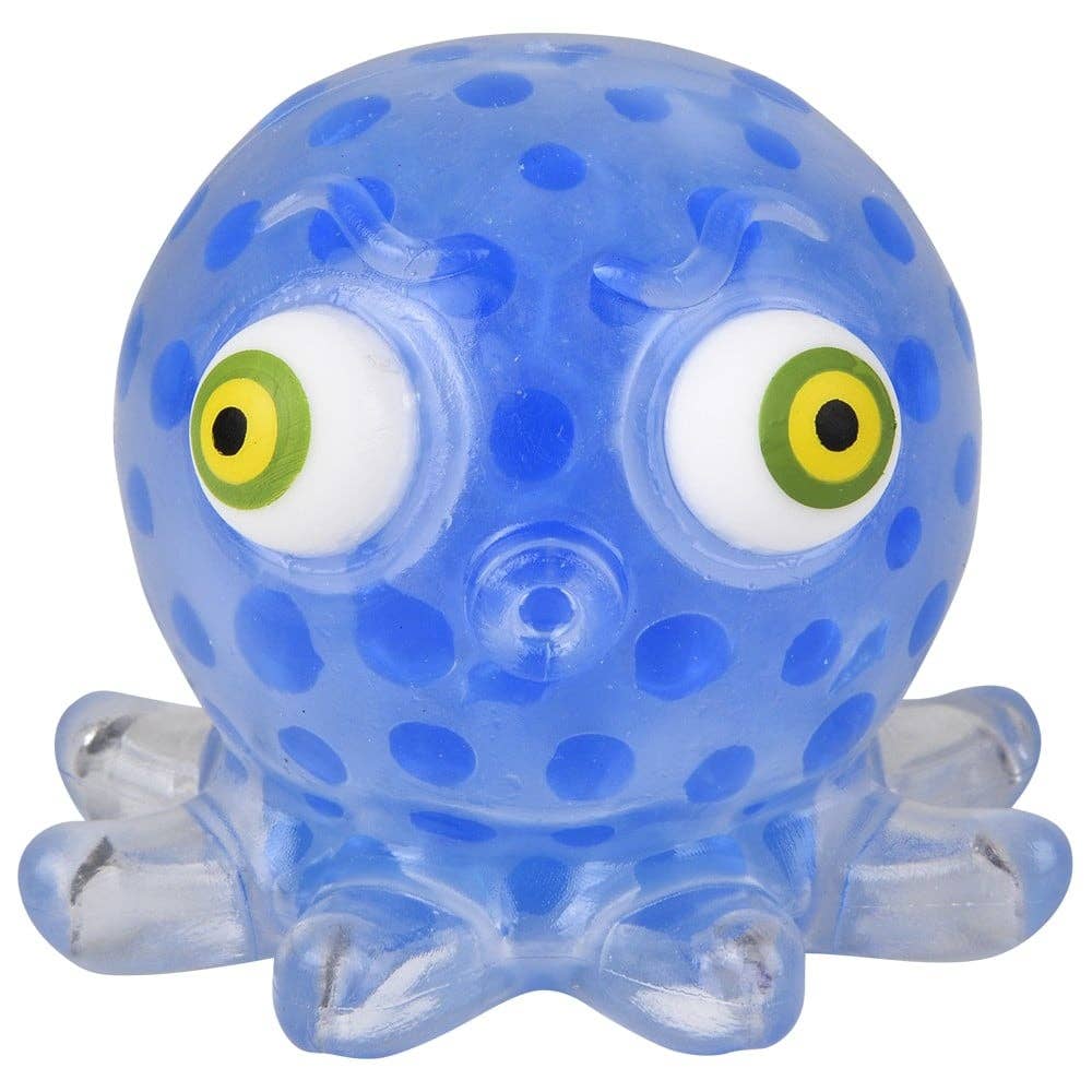 Blue Pop Eye Squeeze Beads Octopus toy from The Autism Store, 3.5 inches, with soft beads and textured tentacles for sensory play.