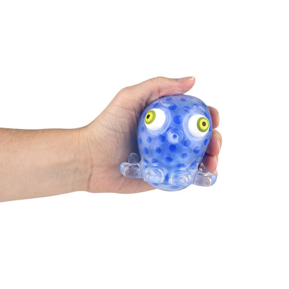 Blue Pop Eye Squeeze Beads Octopus toy from The Autism Store, 3.5 inches, with textured beads and flexible limbs for sensory play.