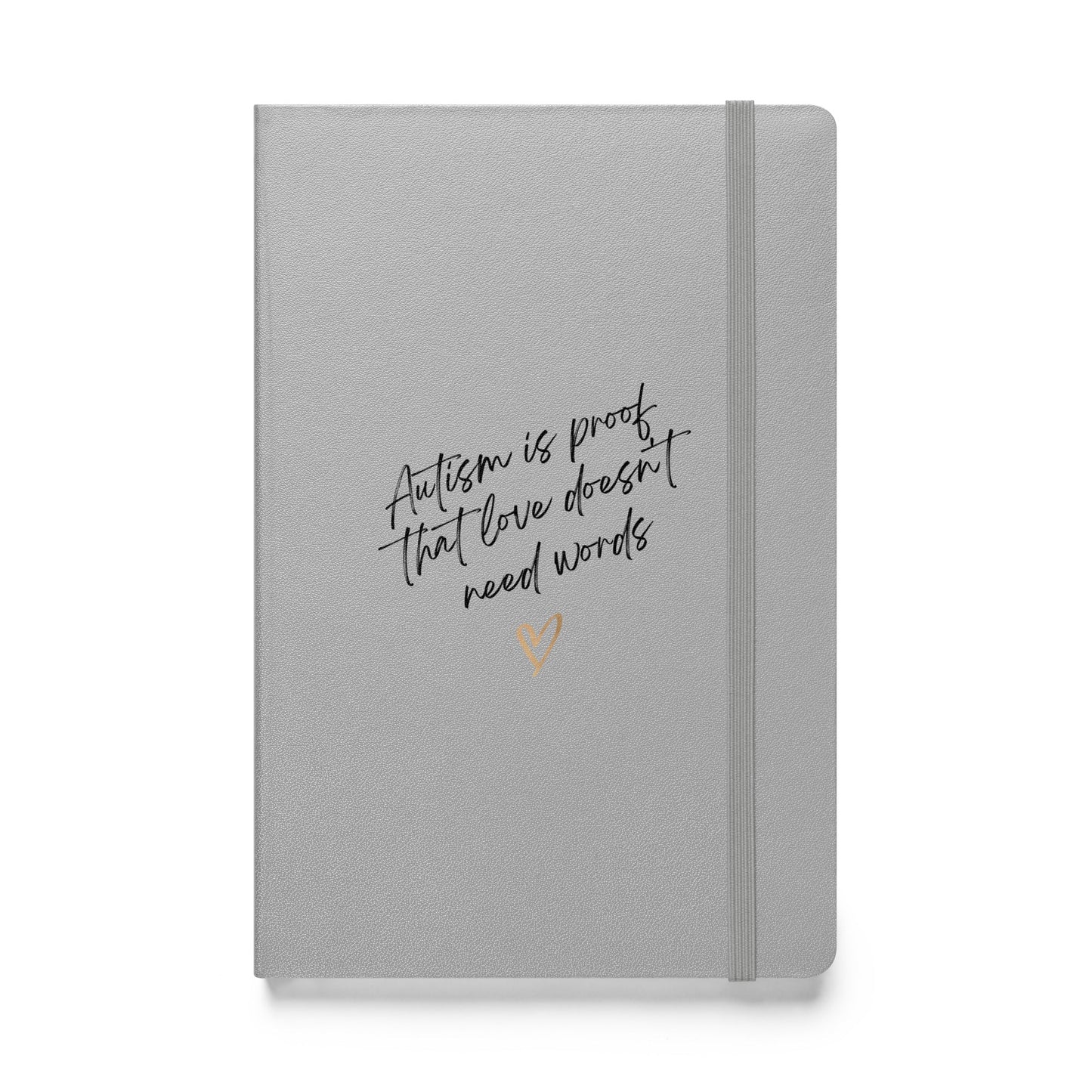 Navy Love Doesn't Need Words Notebook by The Autism Store featuring a simple, expressive book cover design.