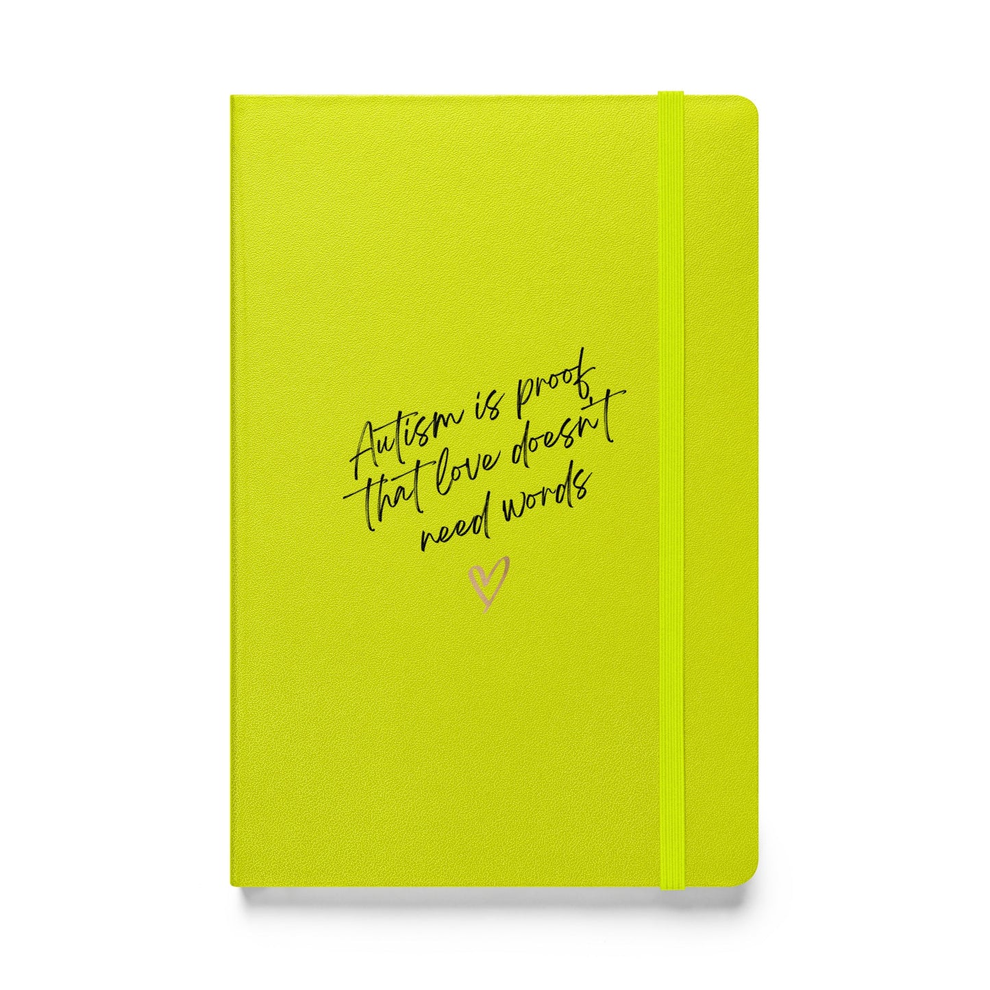 Navy Love Doesn't Need Words Notebook from The Autism Store, featuring a simple cover with a heart illustration and lined pages inside.