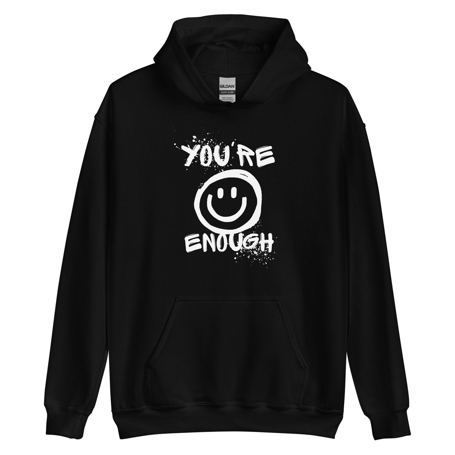 White You're Enough unisex hoodie by The Autism Store featuring a black logo on the front, casual and comfortable clothing.