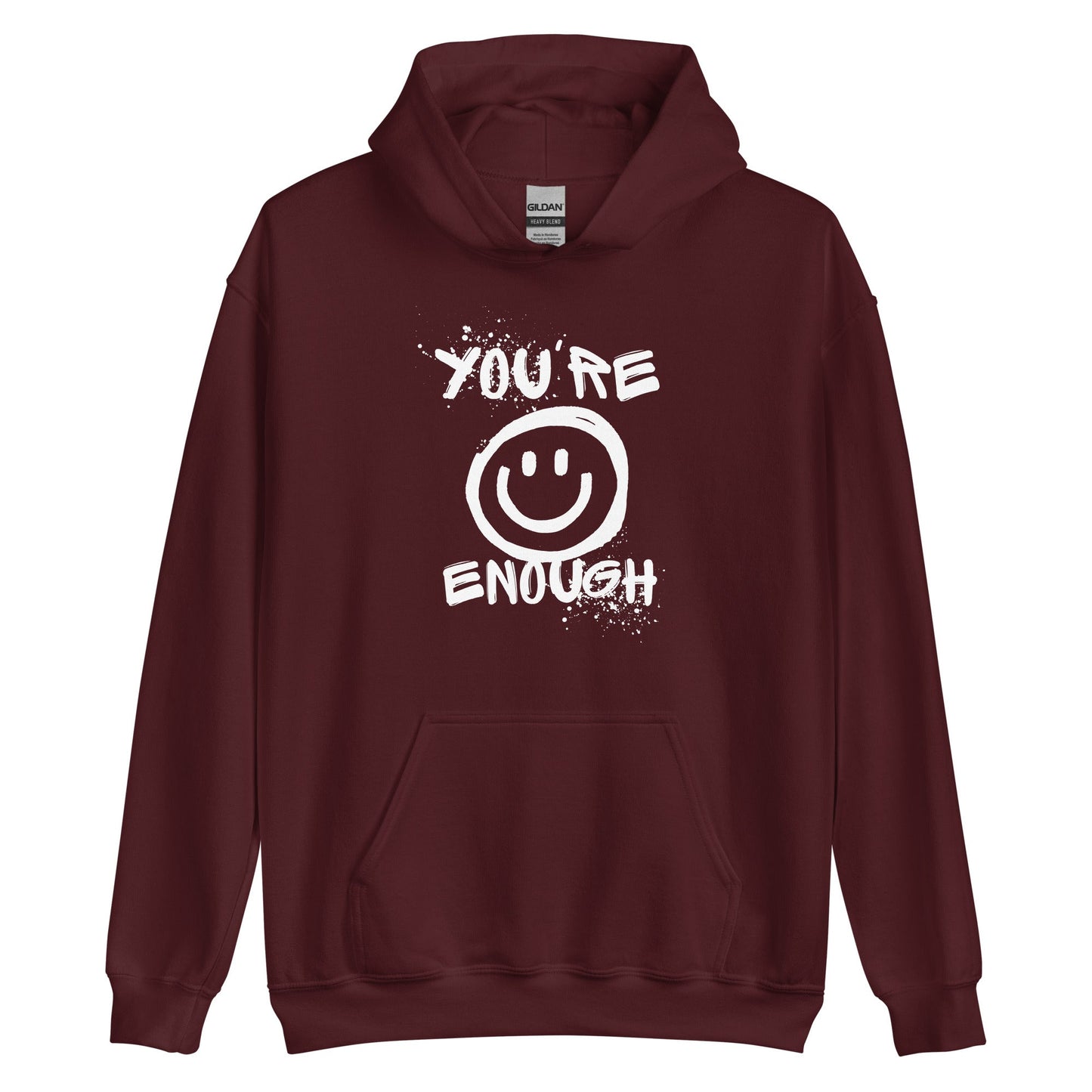 White You're Enough unisex hoodie by The Autism Store featuring a black logo on the front, casual clothing for all genders.