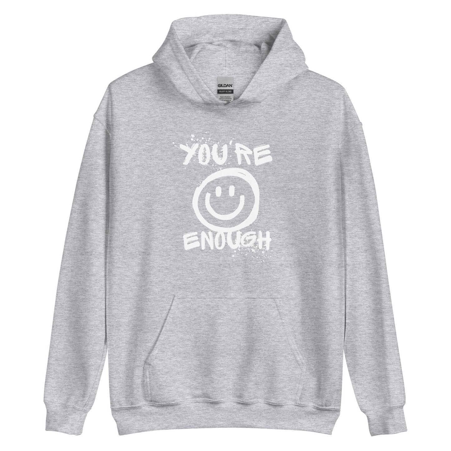 White You're Enough unisex hoodie from The Autism Store with black logo, comfortable clothing for all genders.