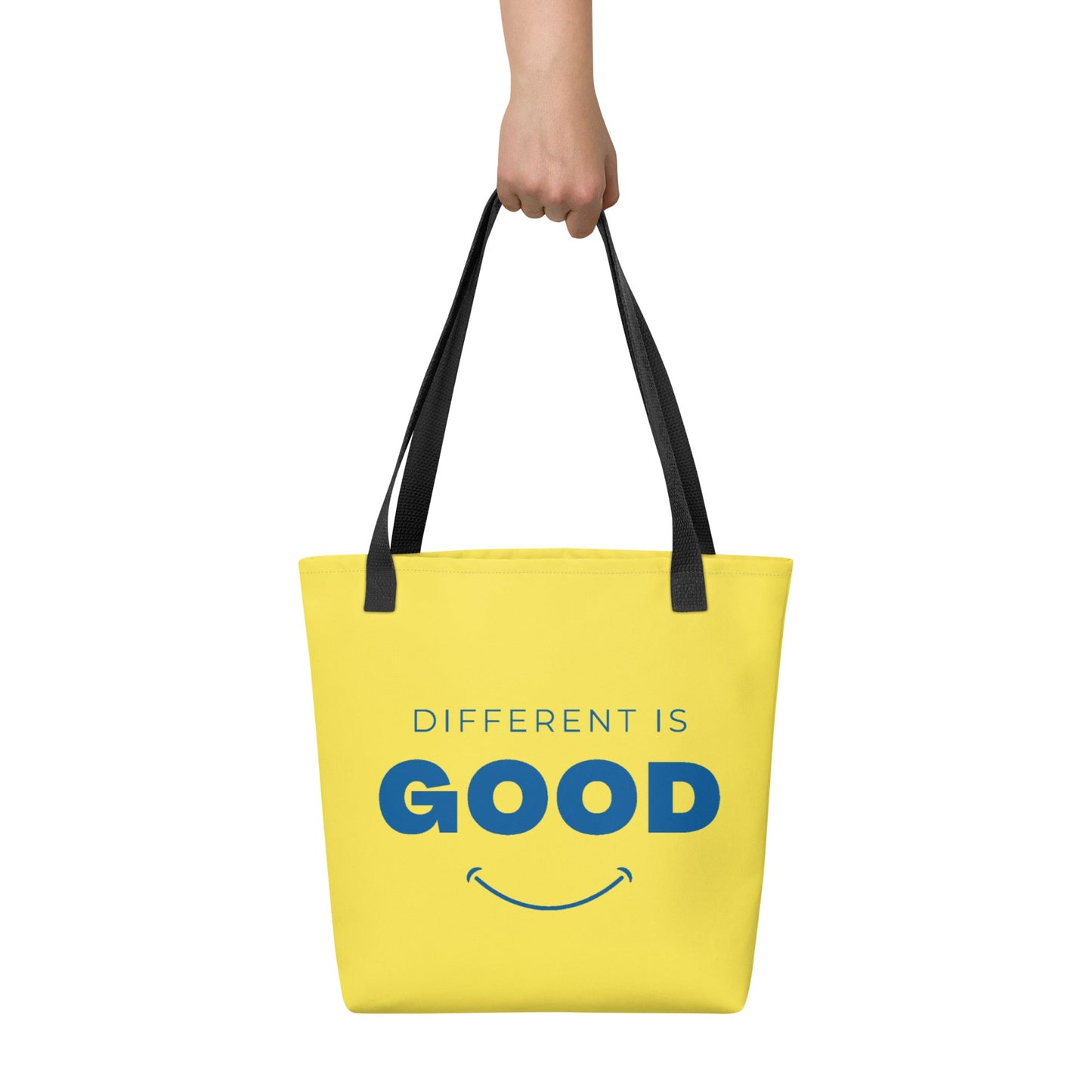Autism tote bag from The Autism Store featuring colorful "Different is Good" design on durable fabric.