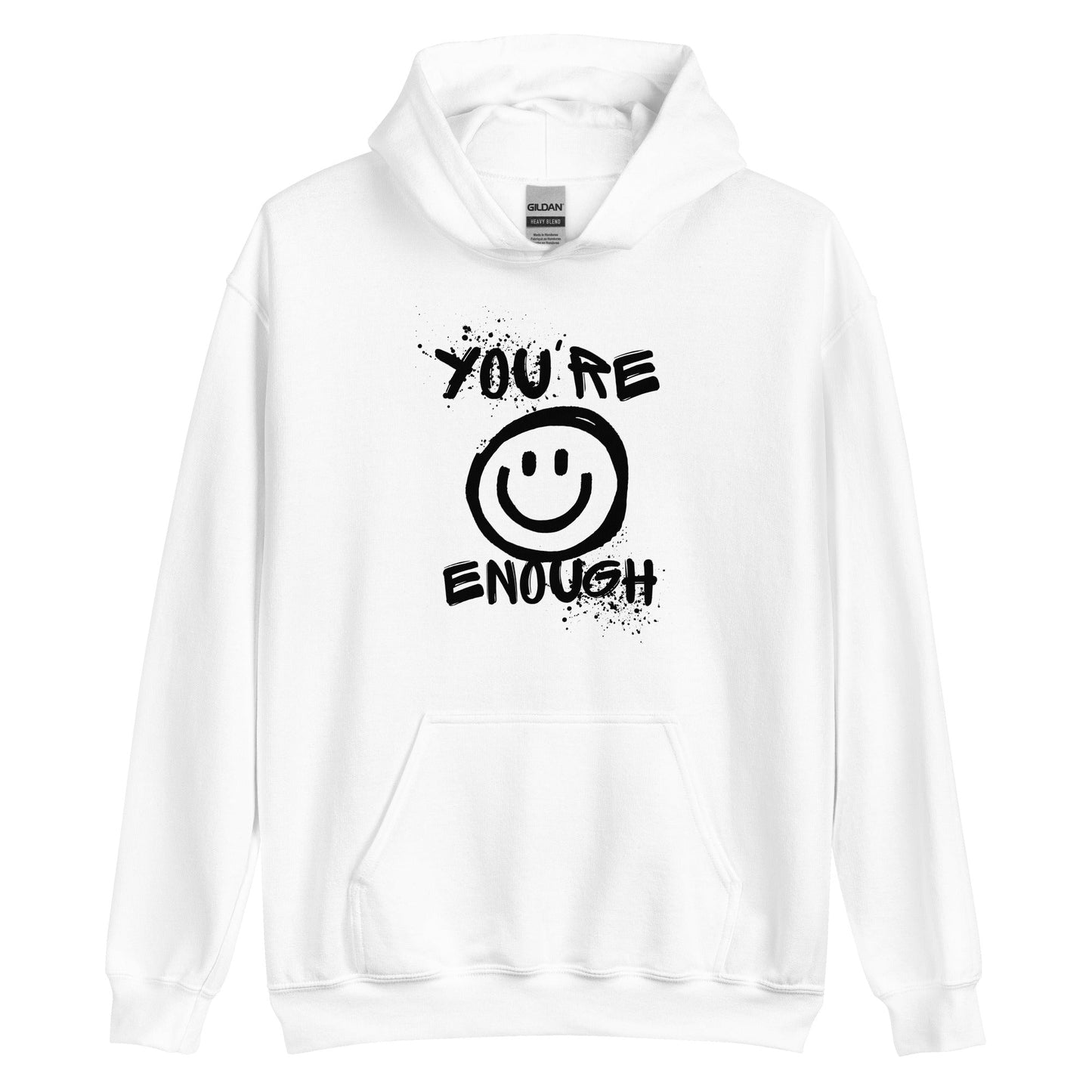 Unisex black autism hoodie with "You're Enough" logo from The Autism Store, front view showing the design and fit.