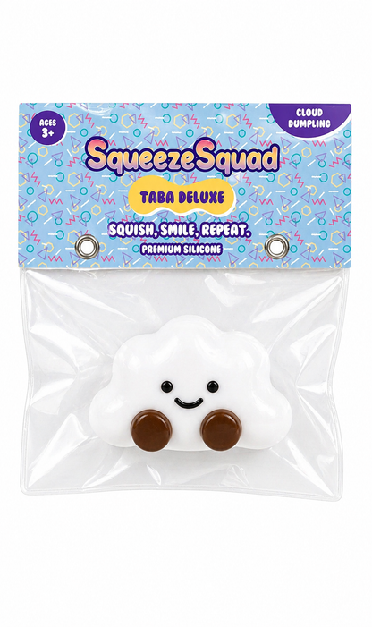 Premium silicone squishy fidget toy from SqueezeSquad Taba Deluxe, shaped like a cloud dumpling for stress relief and sensory play.