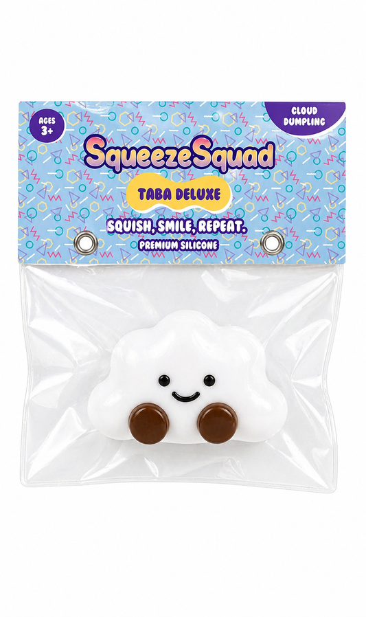 Premium silicone squishy fidget toy from SqueezeSquad Taba Deluxe, shaped like a cloud dumpling for stress relief and sensory play.