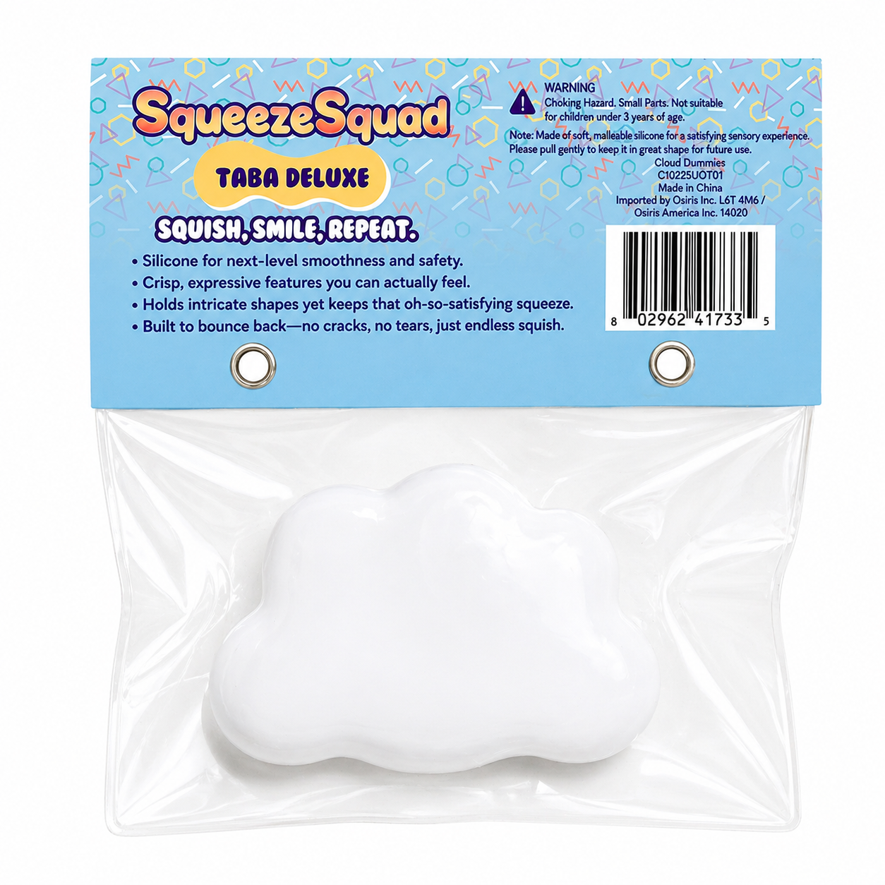 SqueezeSquad Taba Deluxe silicone squishy fidget toy in cloud dumpling shape, designed for stress relief and sensory play.
