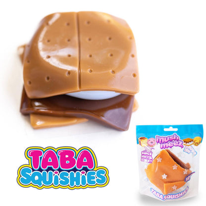 Colorful MushMeez Taba Squishies food assortment featuring donuts and snack-shaped squishy toys by The Autism Store.