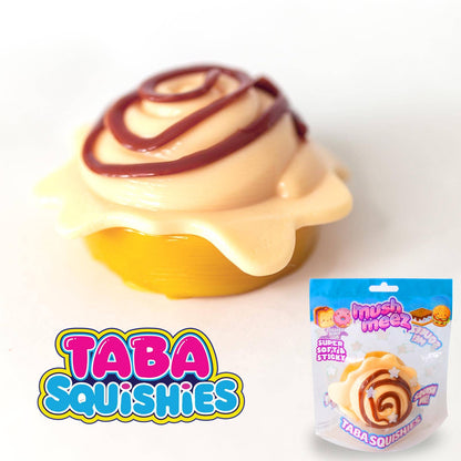 Colorful MushMeez Taba Squishies food assortment featuring donuts and snacks, soft silicone squishies from The Autism Store.