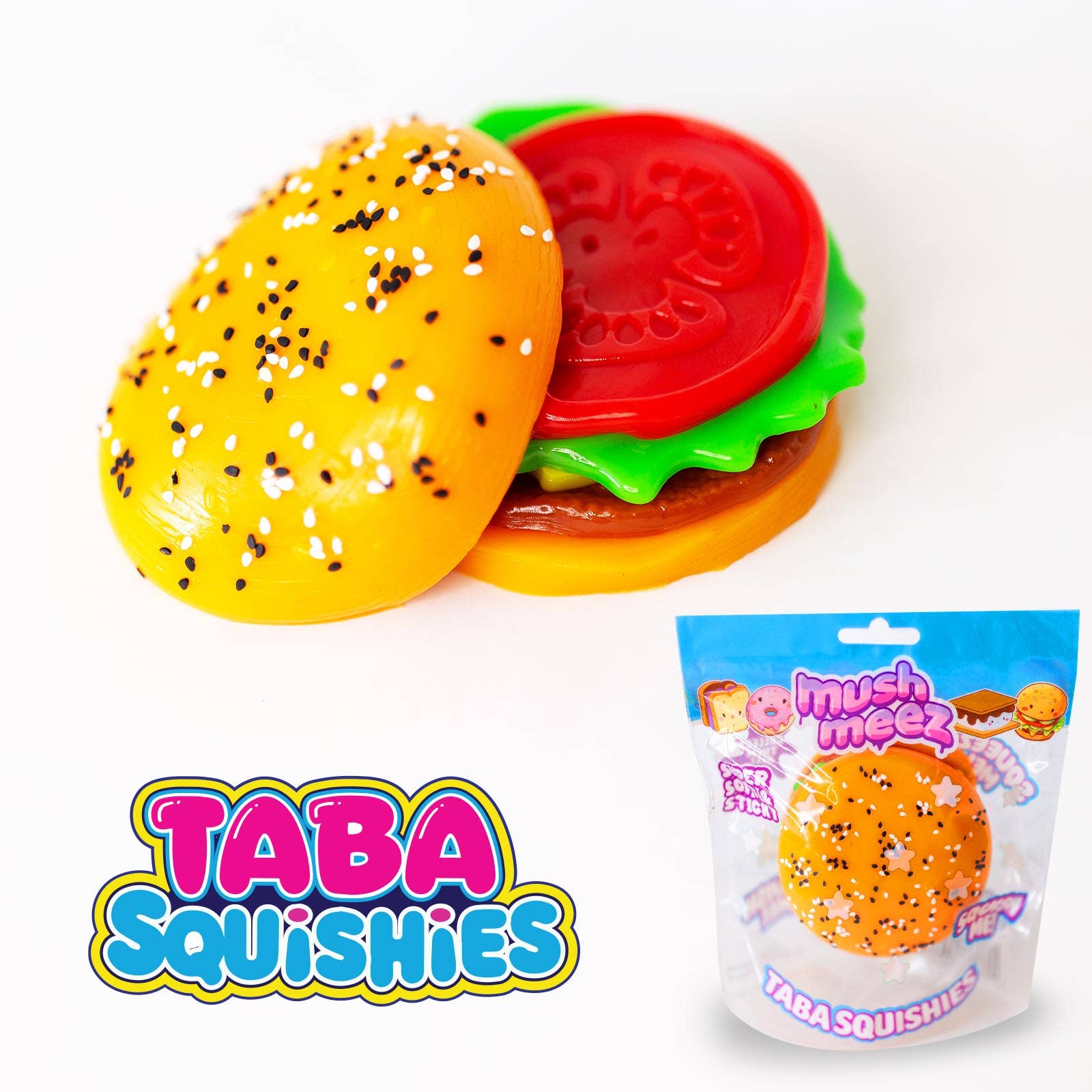 Colorful MushMeez Taba Squishies food assortment including donuts and treats from The Autism Store, soft and squeezable toy collection.