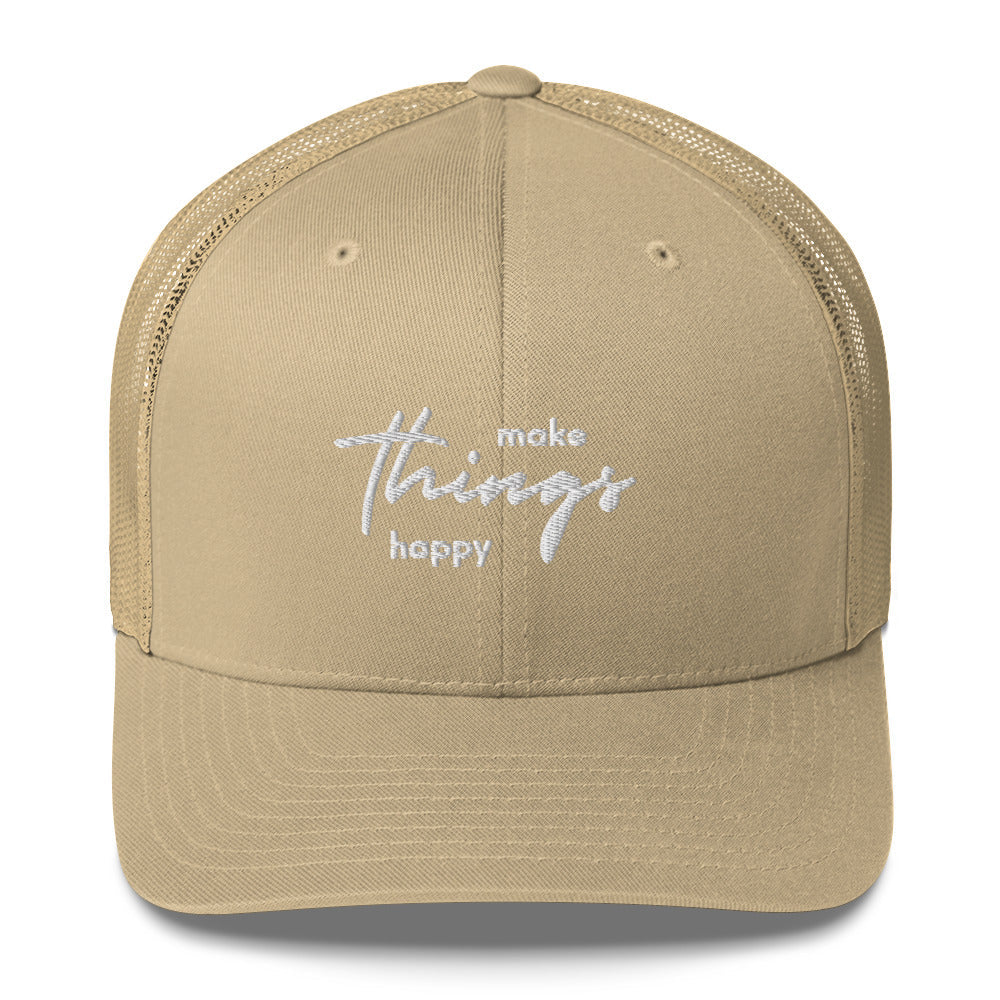 Black Autism Trucker Cap by Make Things Happy from The Autism Store featuring a curved brim and adjustable fit.