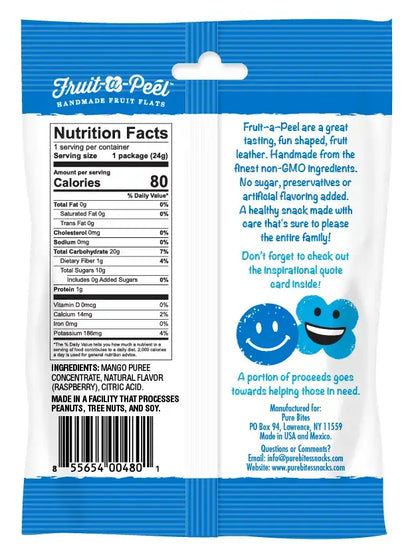 Sour Blue Raspberry Fruit Flats from Fruit-a-Peel, a health and wellness snack by The Autism Store, featuring vibrant blue raspberry flavor.