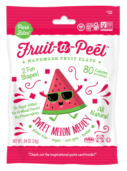 Sweet Melon Medley Fruit Flats by The Autism Store, healthy fruit snack with colorful, chewy fruit pieces for wellness.