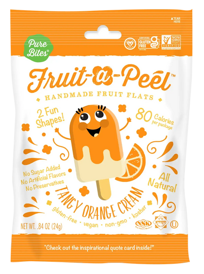 Tangy Orange Cream Fruit Flats by The Autism Store, healthy fruit snack with vibrant orange flavor, in colorful flat shape.