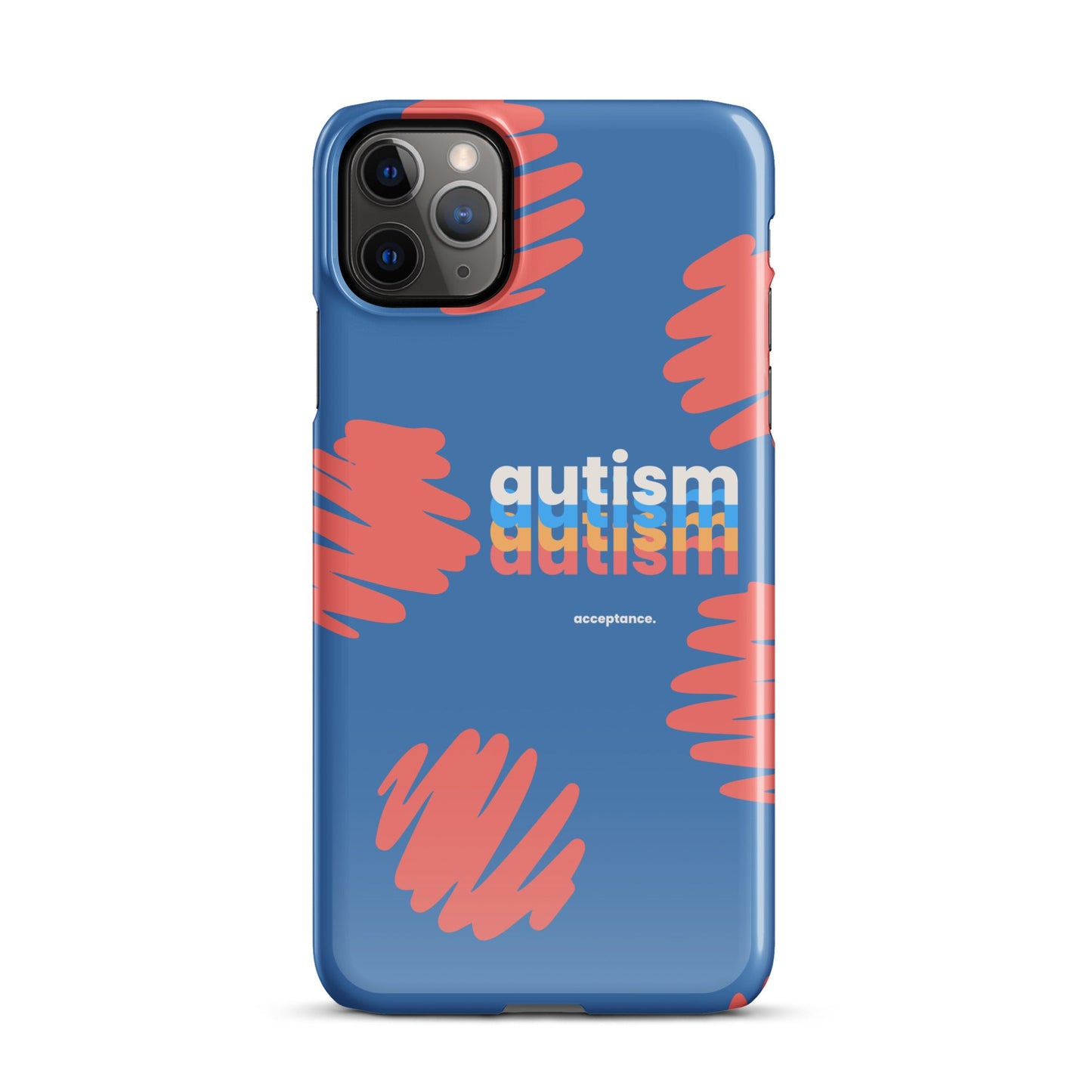Glossy autism phone case for iPhone 11 from The Autism Store, featuring colorful design and protective cover.