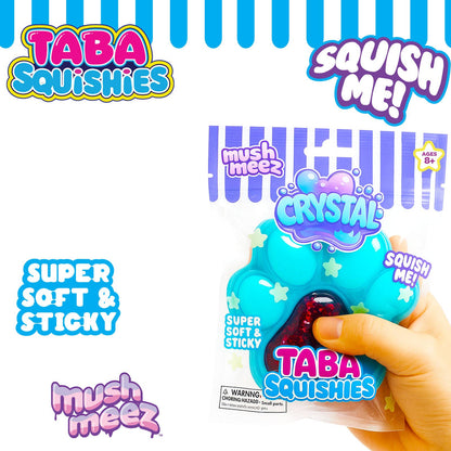Pink strawberry Taba Squishies Mushmeez toy from The Autism Store, soft and squeezable with detailed strawberry design.