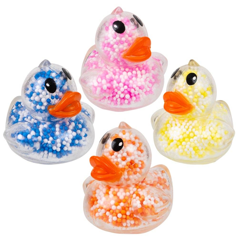 Yellow 2.3-inch mini squeezy foam bead ducky from The Autism Store, perfect for sensory play and stress relief.