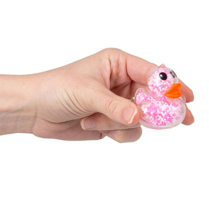 Yellow 2.3-inch mini squeezy foam bead ducky from The Autism Store, soft and squeezable sensory toy for children.