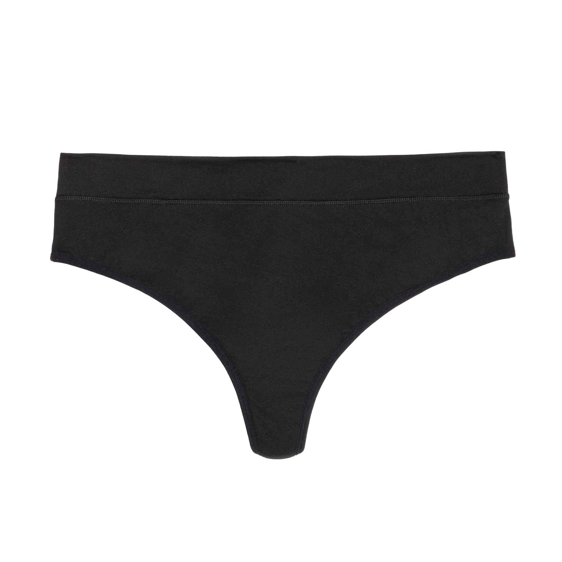 Black microfiber Thong Period underwear by The Period Company for light flows, designed for comfort and discreet protection.