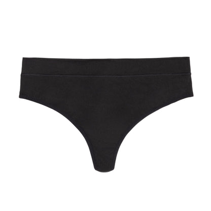 Black microfiber Thong Period underwear by The Period Company for light flows, designed for comfort and discreet protection.