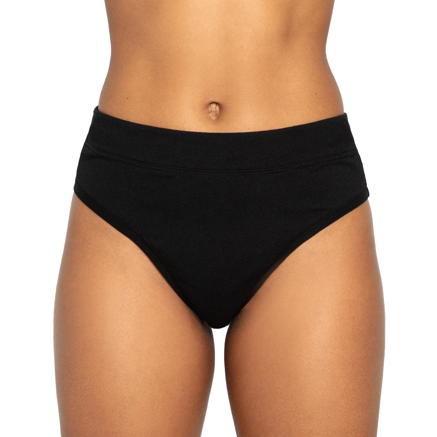 Black microfiber The Thong Period panty by The Period Company designed for light flow protection.