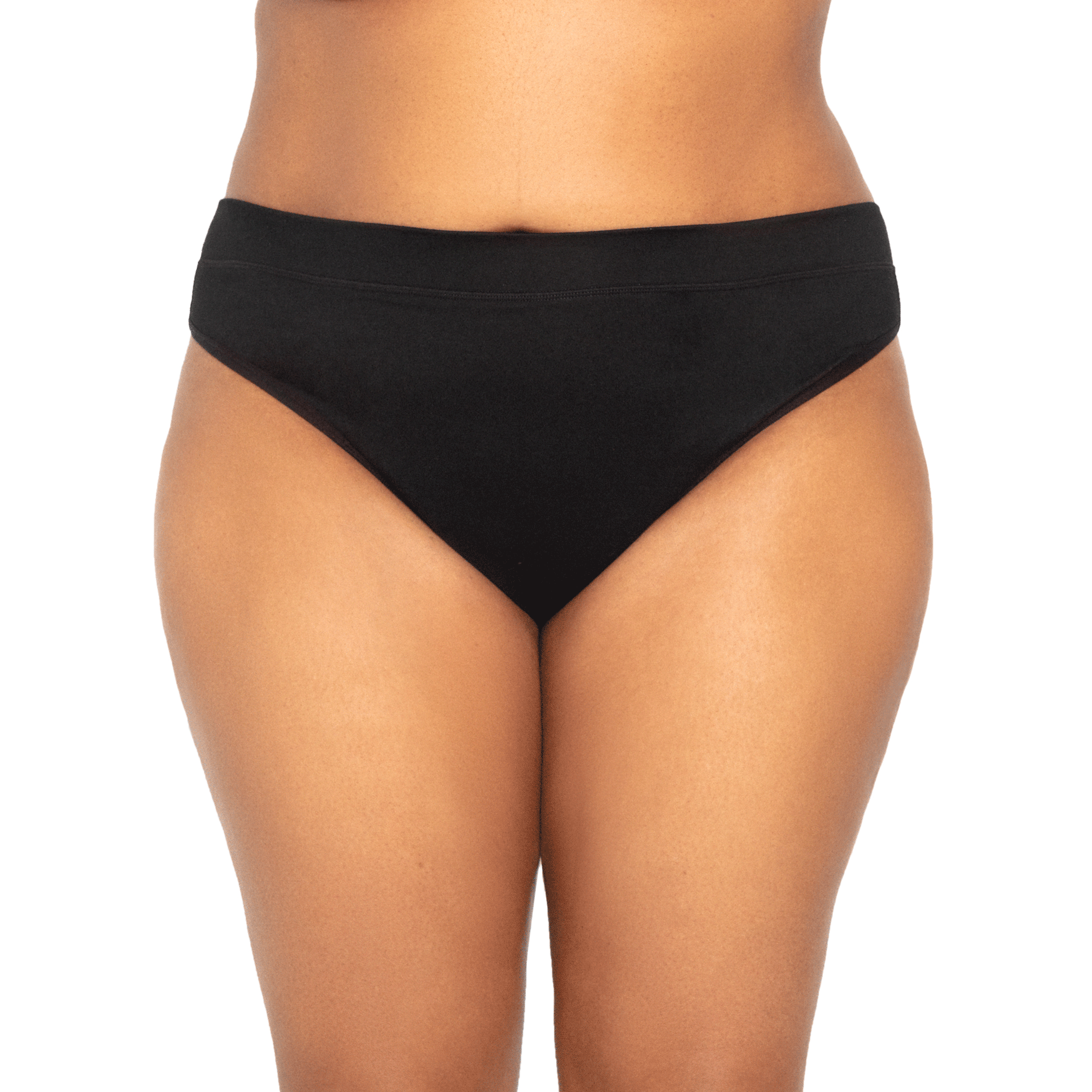 Black microfiber The Thong Period panty by The Period Company, designed for light flow protection.