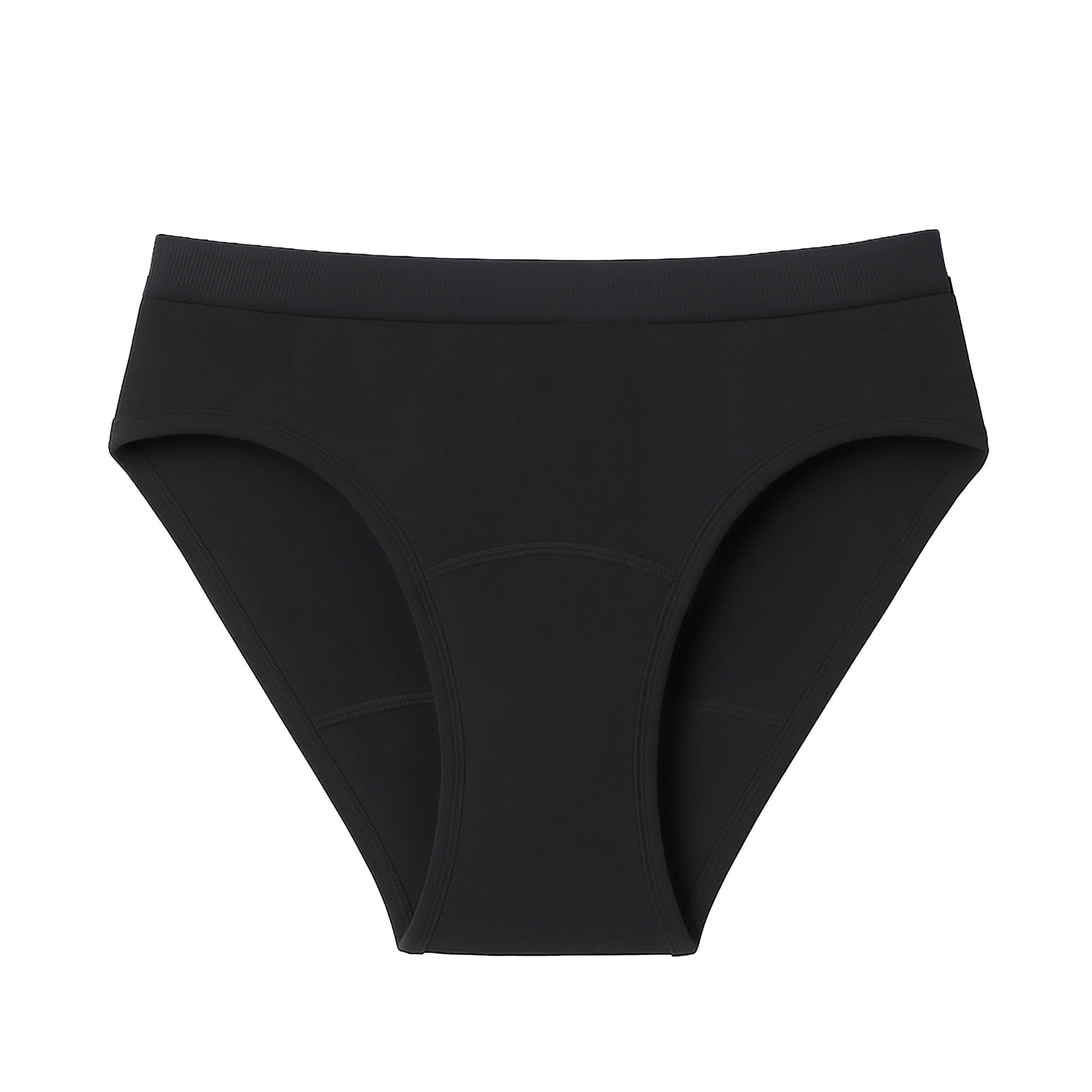 Black The Teen Period Bikini in FlowStretch™ fabric designed for heavy flows, shown flat front view.