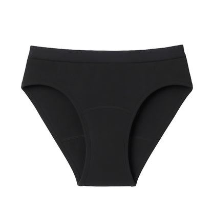 Black The Teen Period Bikini in FlowStretch™ fabric designed for heavy flows, shown flat front view.