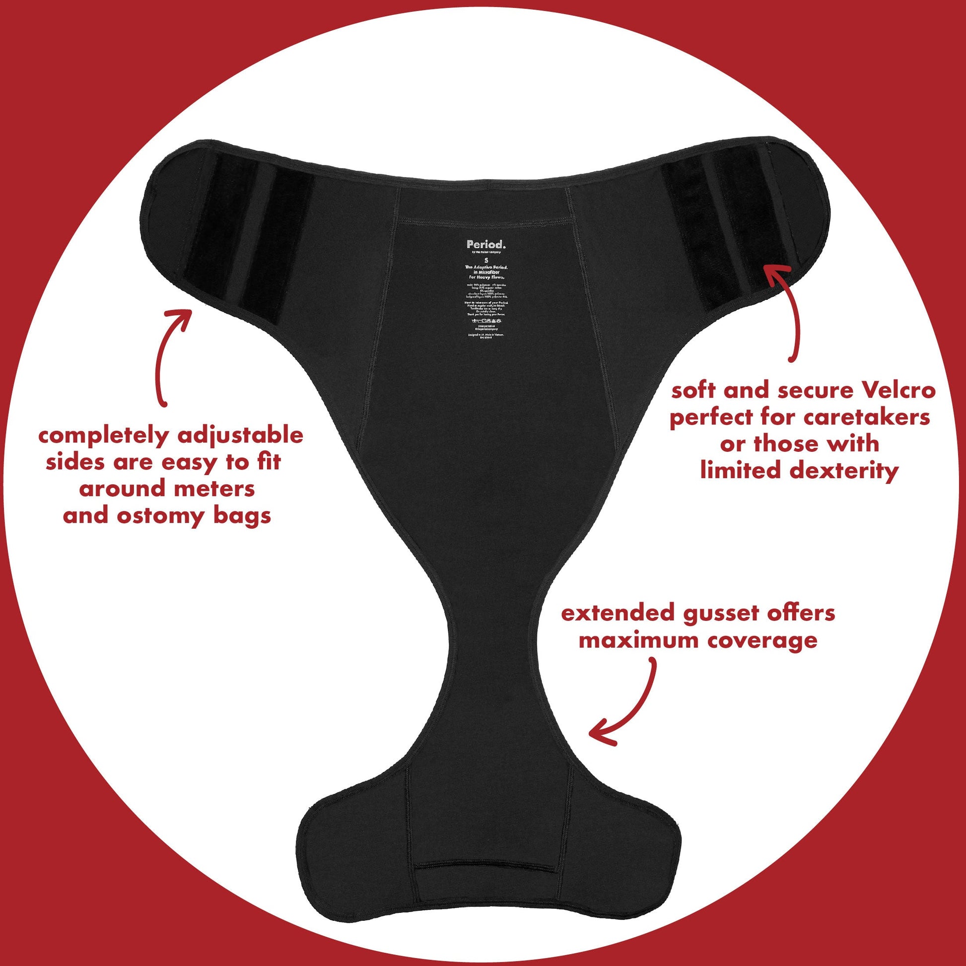 Black The Teen Period adaptive microfiber pad by The Period Company for heavy flows, designed for comfortable, secure protection.