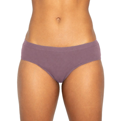 Black microfiber Bikini Period pad by The Period Company designed for medium flows, shown laid flat with soft fabric details.