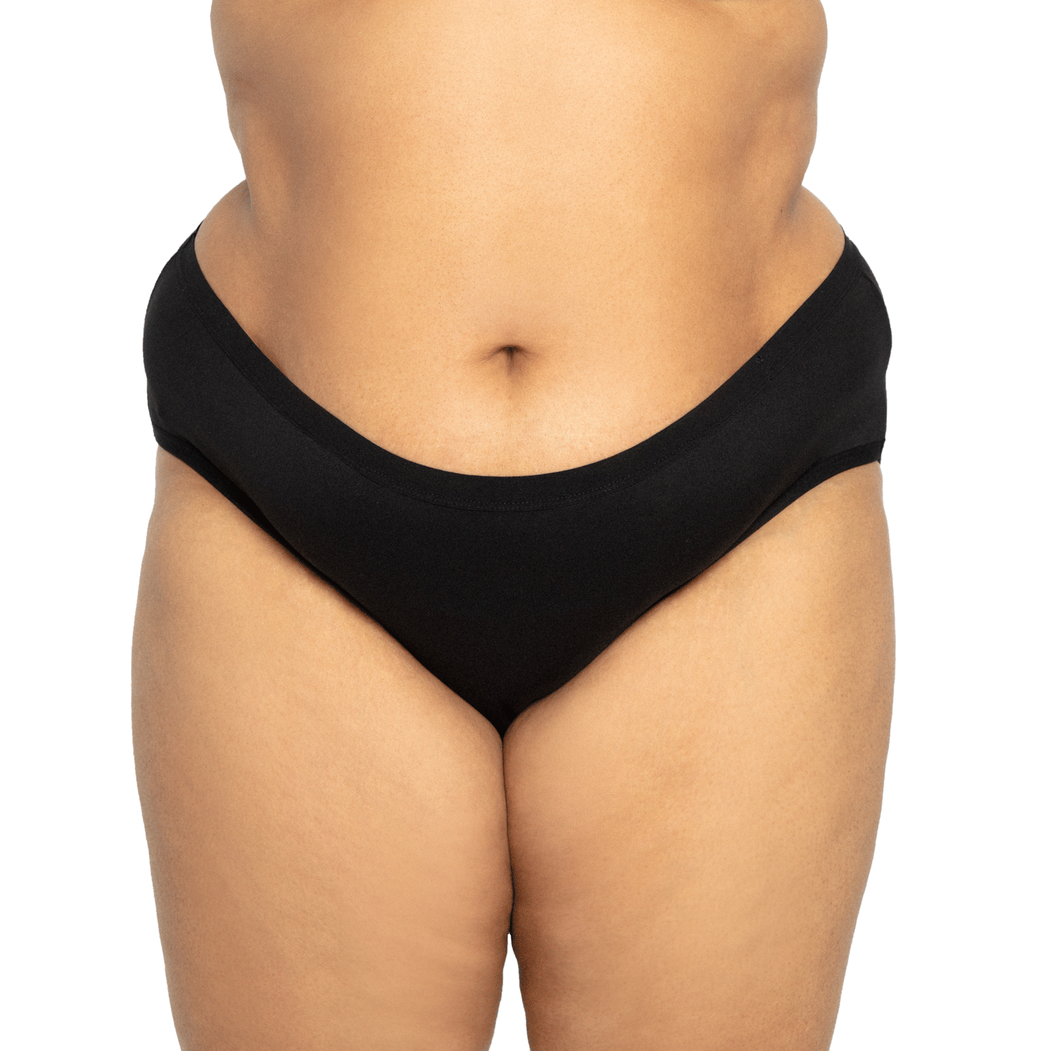 Black microfiber Bikini Period underwear by The Period Company designed for medium flow, featuring comfortable, reusable menstrual protection.