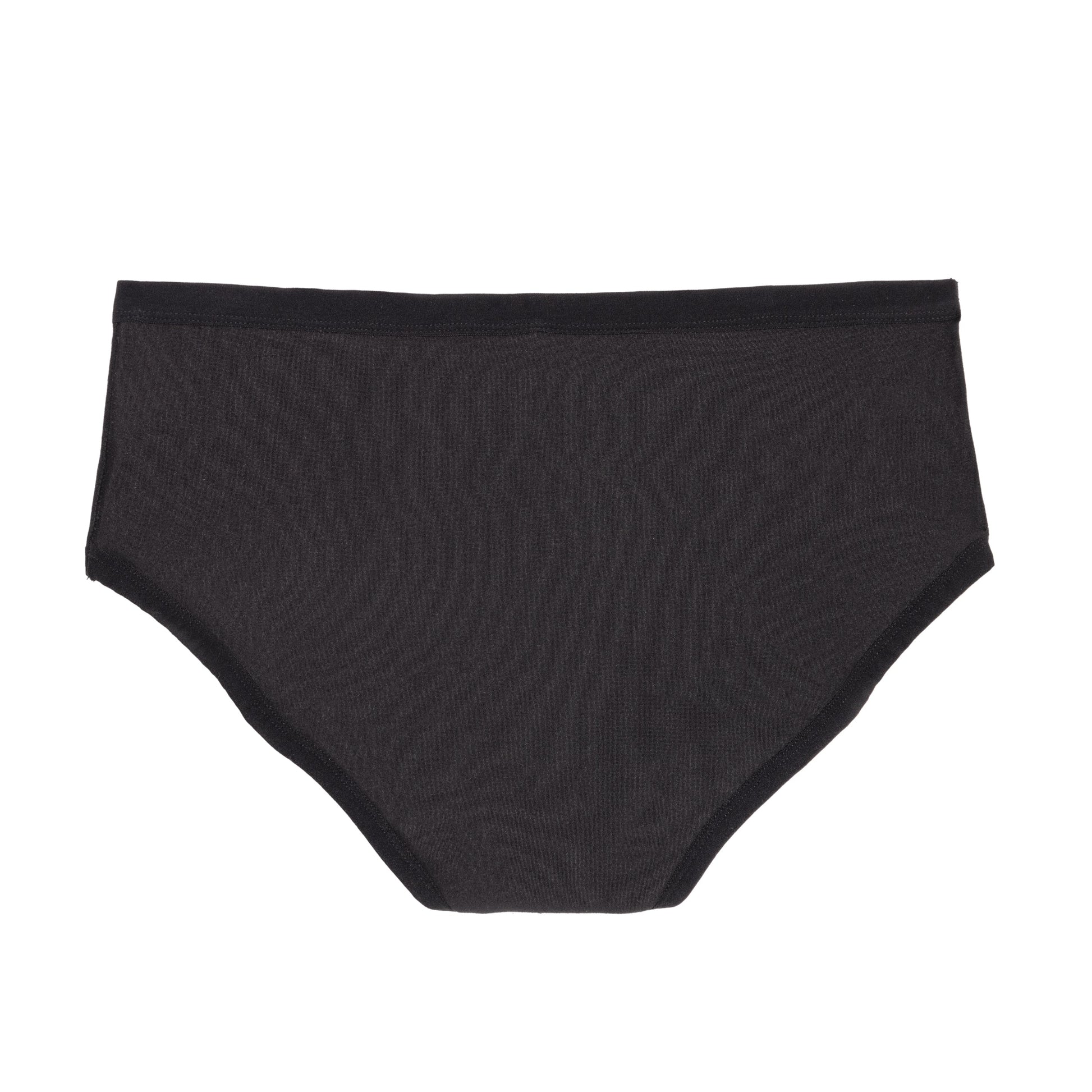 Black microfiber The Bikini Period menstrual underwear by The Period Company designed for medium flow menstrual protection.