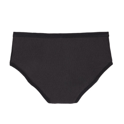 Black microfiber The Bikini Period menstrual underwear by The Period Company designed for medium flow menstrual protection.