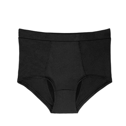 Black microfiber Boyshort Period underwear by The Period Company designed for medium flows, showing a comfortable fit and soft fabric.