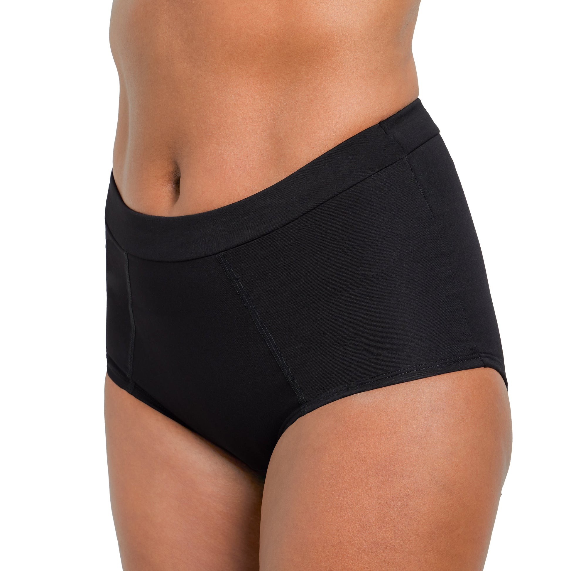 Black microfiber Boyshort Period underwear by The Period Company designed for medium flows, featuring a comfortable, full-coverage fit.