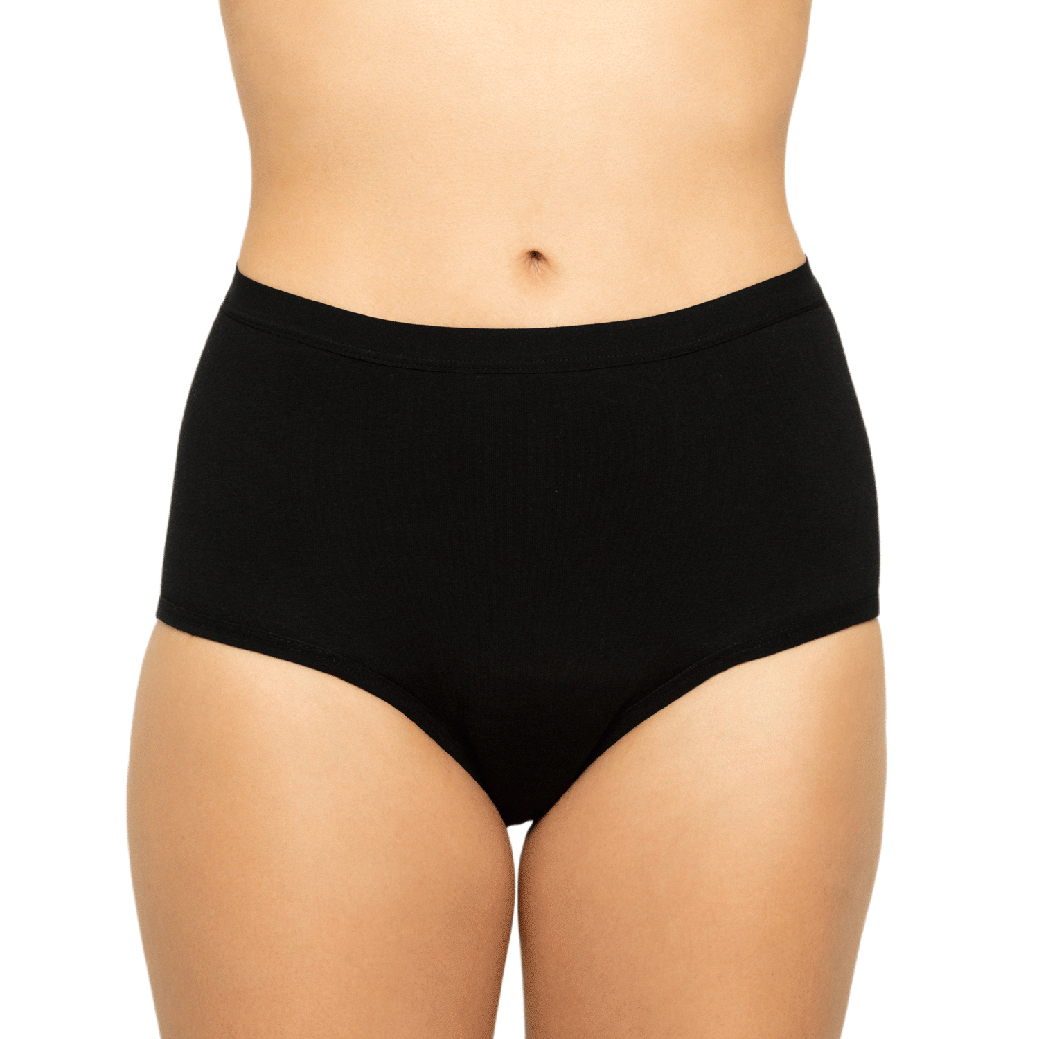 Black high-waisted cotton period underwear by The Period Company designed for medium flow protection.